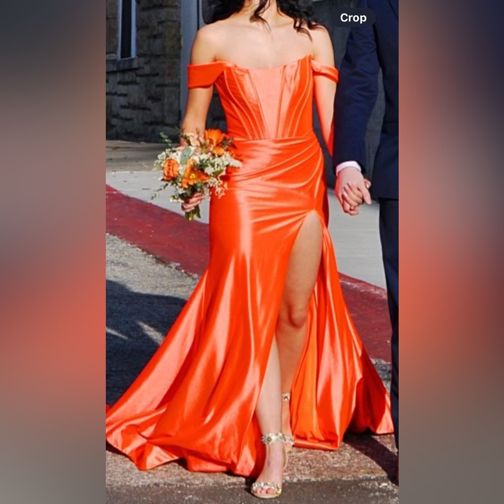 Sherri Hill Vibrant Orange Off-Shoulder Dress